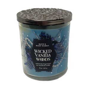 Bath & Body Works Wicked Vanilla Woods Single Wick Candle 8oz NEW Halloween Lid